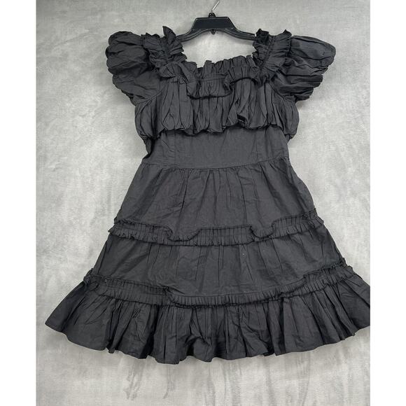 Anthropologie Love The Label Off The Shoulder Tiered Black Mini Dress Size Large - Picture 3 of 10